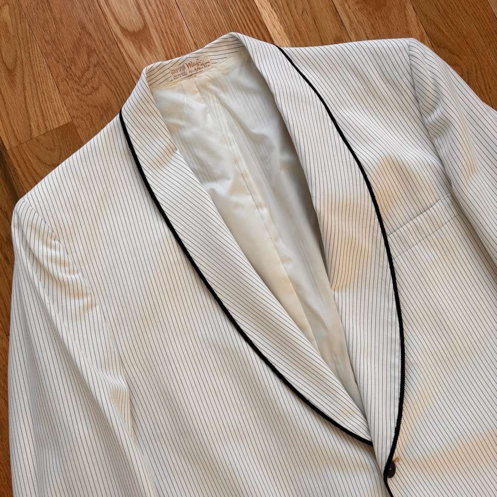 After Six Nite Magic Vintage 40s Pinstripe White Dinner Jacket Tux Sportcoat 43R